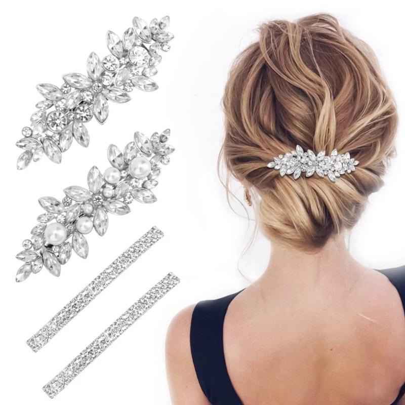 Sparkling Rhinestones Bride Hair Clip Wedding Hair Pin Spring Barrette Hair Ornament for Bride Ceremony Photography Wear