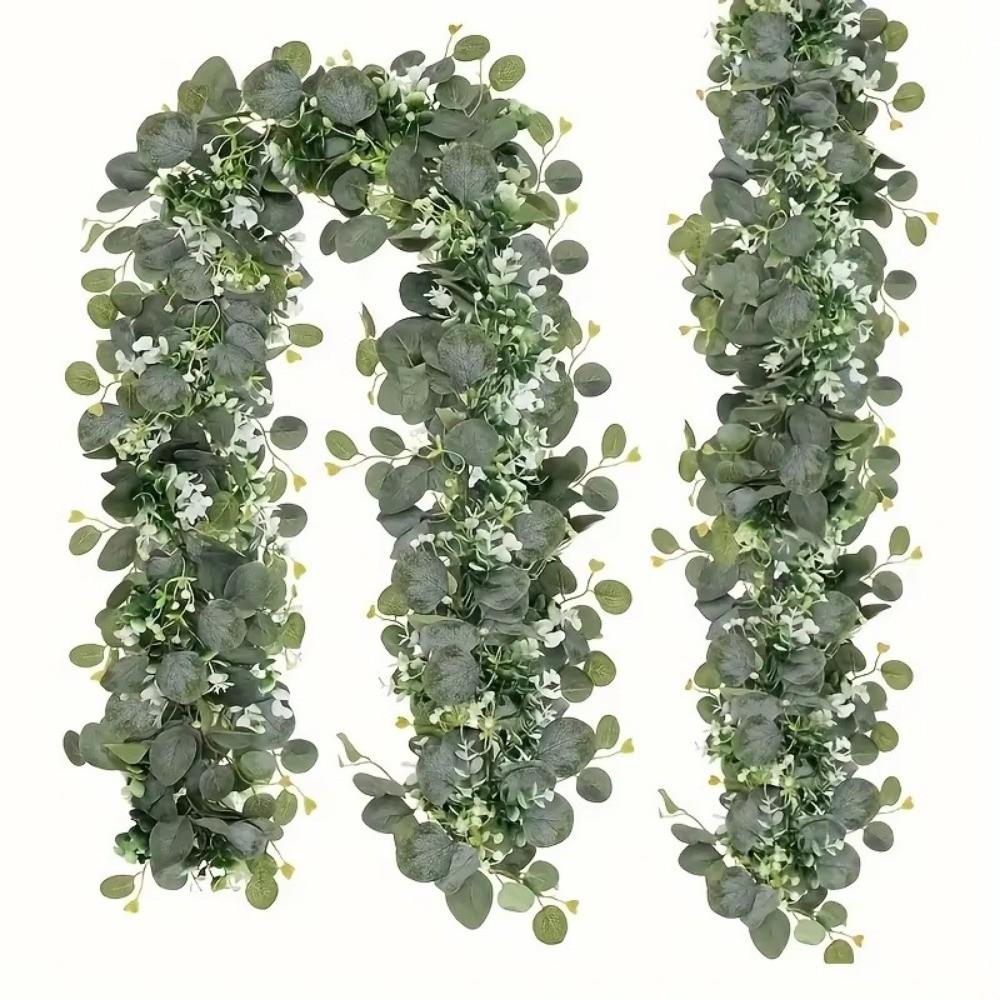 Realistic Fake Eucalyptus Vine Wall Hanging Vine Archway Artificial Plants Greenery Garland White Flowers Eucalyptus Leaves