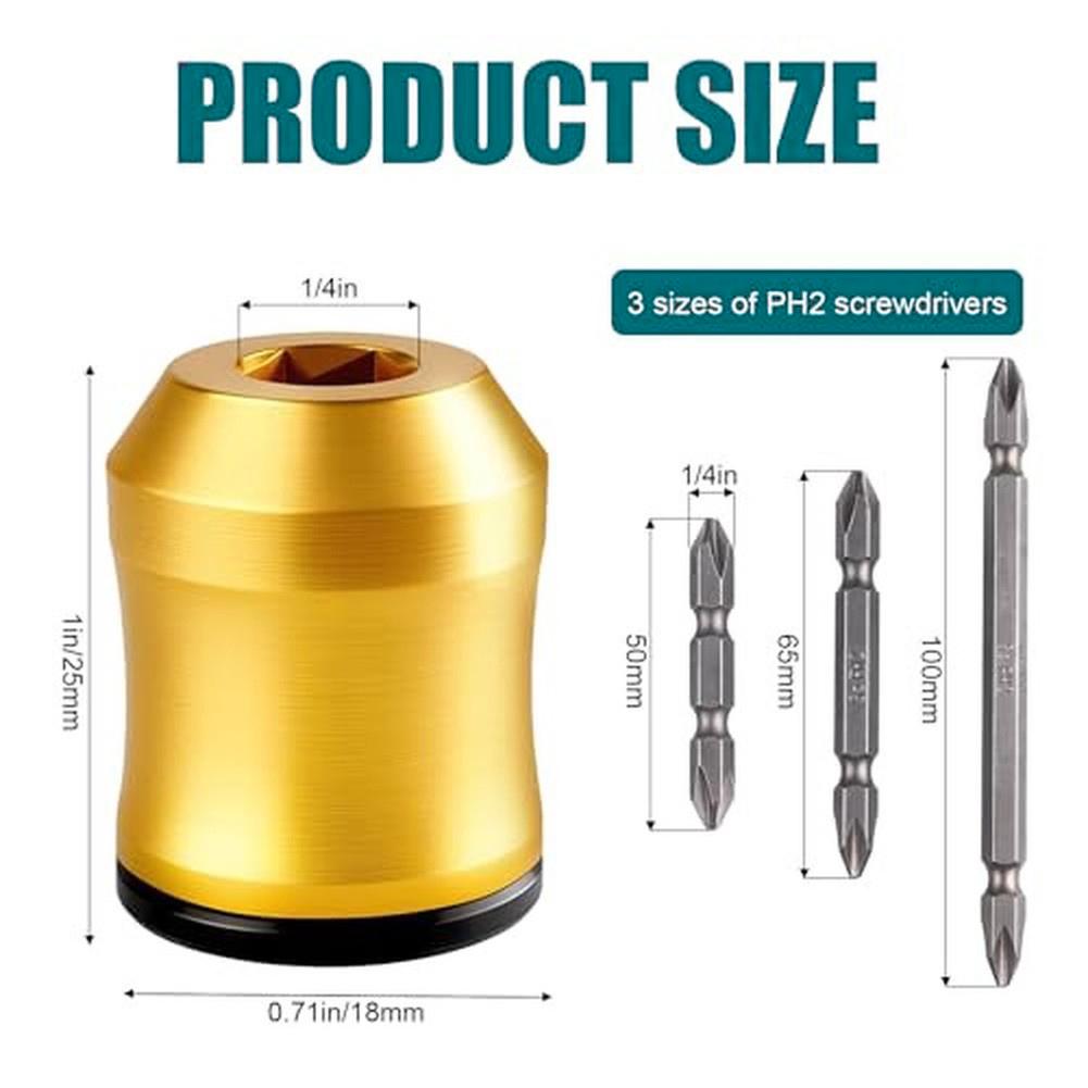 Magnetic Screw Rings Kit 5 Pieces with 3 Ph2 Hex Bits for Improved Screw Handling In Confined or Overhead Applications