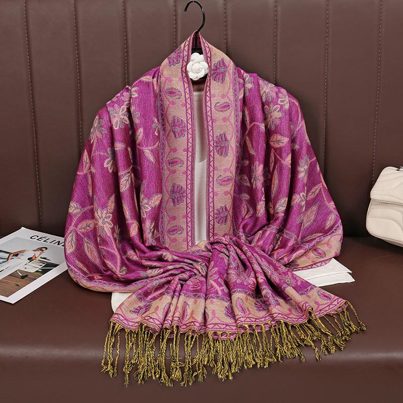 Paisley Pashmina Shawl Scarf Women Jacquard Cashew Printed Scarves Borders Female Tassel Travel Blanket Wraps Ethnic Shawls