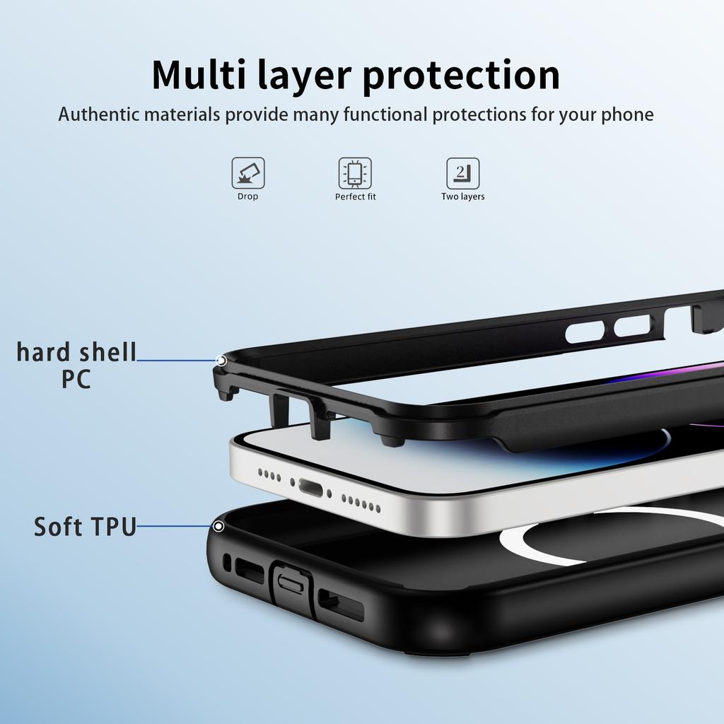 For iPhone 14 Pro Case Compatible with MagSafe Lens Frame Kickstand TPU + PC Shockproof Phone Cover