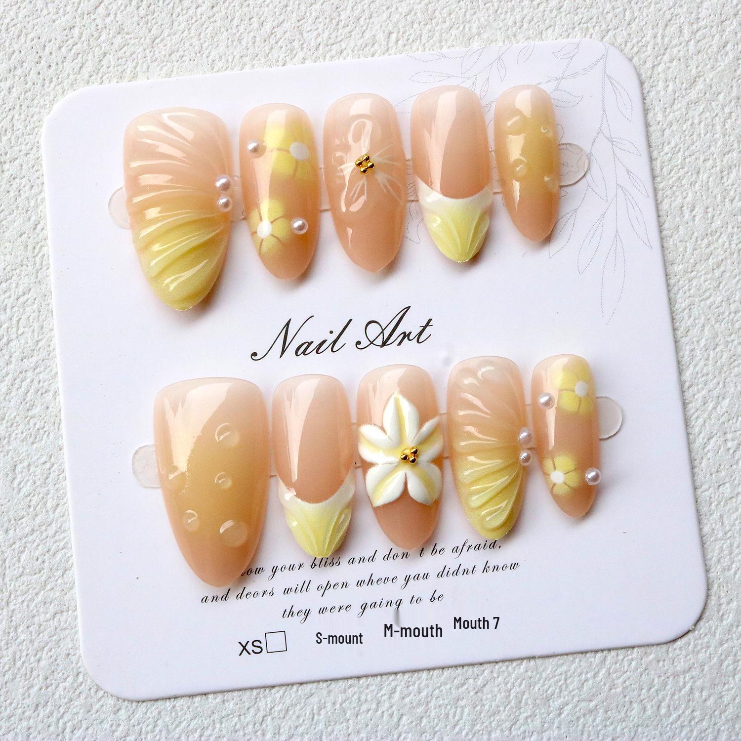 Cross-border French Custard 3D Flower Detachable Whitening Wearable Nail Stickers