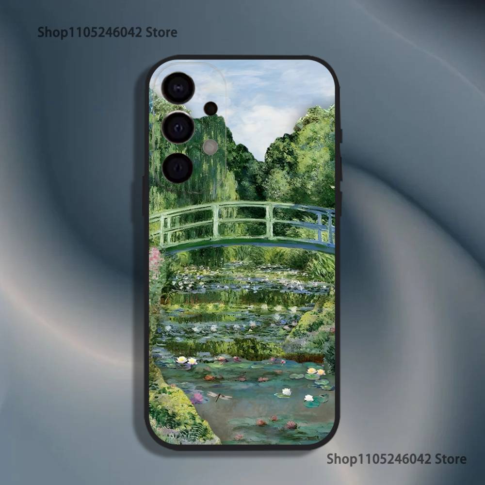 C-Claude Monet Garten Malerei Handyhülle für Samsung S26,S25,S24,S21,S22,S23,S30,Ultra,S20,Plus,Fe,Lite,5G Schwarze Hülle