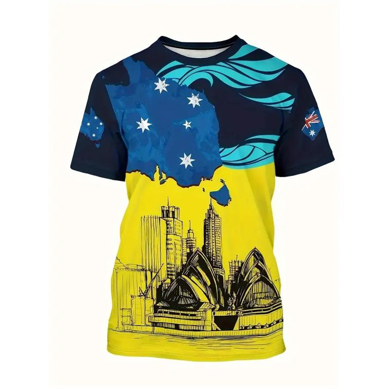 T-shirt Stampata 3D con Bandiera Australiana da Uomo Grafica Opera di Sydney Magliette Oversize Maniche Corte Tee Sportive Magliette Larghe