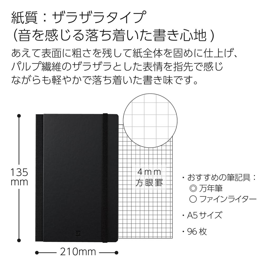 Kokuyo PERPANEP Rough A5 4mm German-bound Notebook, Grid, Black, PER-HZ1010S4D