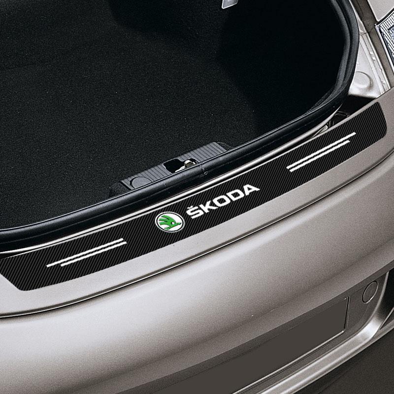 1pcs Carbon Fiber Car Trunk Rear Bumper Sticker Guard Plate Protector for Skoda Octavia Enyaq Rapid Karoq Derivati Fabia Kodiaq Kamiq Superb Yeti