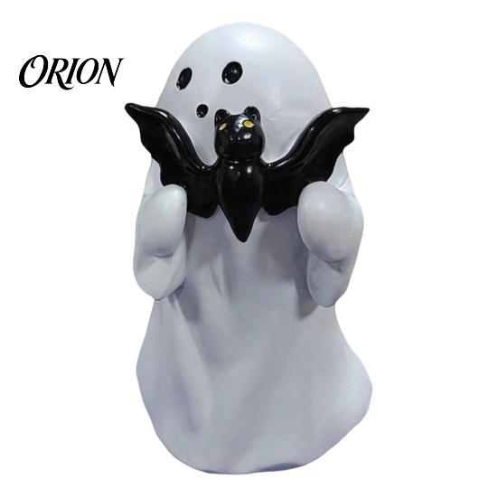 Halloween Ghost Decor Figurine, Cute Resin Statue, Creative Holding Figurine Bat/Drink Tabletop Ornament for Home Party, Trick or Treat Gift