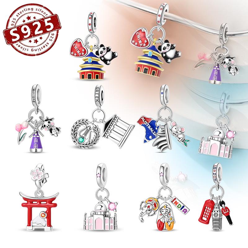 New Copper Panda Cow World-Famous Scenic Spots Charms Pendant Fit Original Bracelets Diy Jewelry Gift