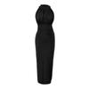 Elegant Women's Slim Fit Halter Neck Dress with Waist-Cinched Flowy Skirt and Side Slit