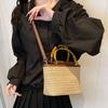 Weaving Bag Summer New Bamboo Handle Tote Straw Bag Niche Simple Shoulder Crossbody Bucket Bag Women's Bag