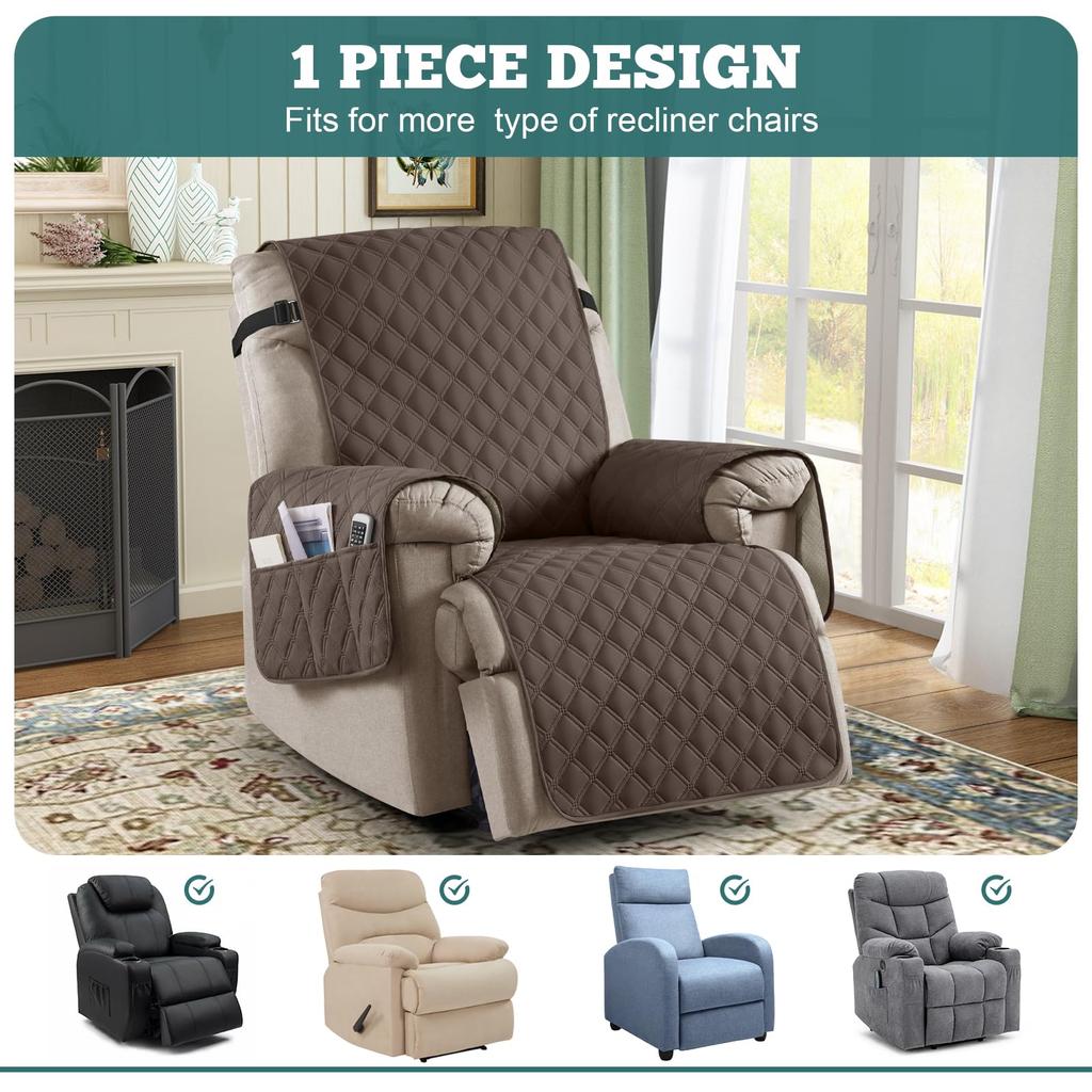 Waterproof Recliner Chair Cover 28 Inches Non Slip Elastic Straps   Machine Washable Seat Protection for Kids Dogs Pets  Dark coffee