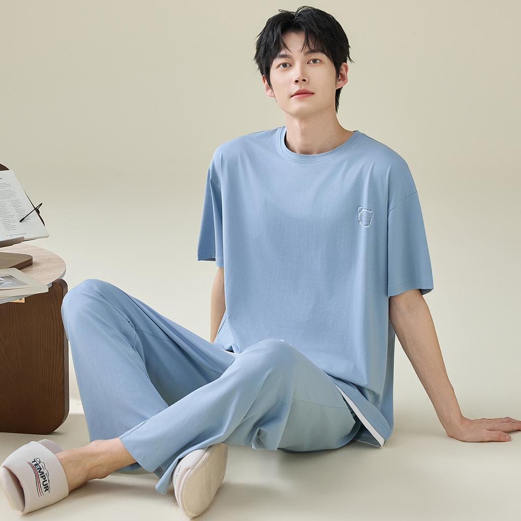 Modal summer men's pajamas summer 1011 new short-sleeved trousers large size ice silk men's loungewear suit