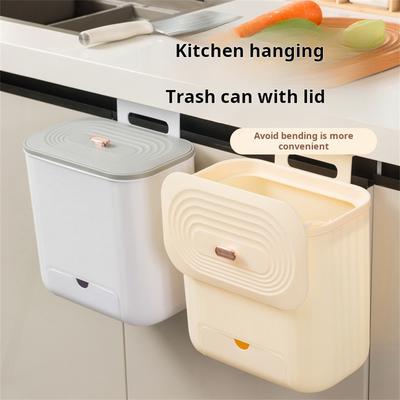 Wall Mounted Trash Can Household Galley Waste Bin Hanging Bathroom Trash Can With Lid Food Garbage Bin Kitchen Accessories