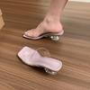 Fashion Peep Toe Women's 2025 Summer Newest Style Fashion Thick Heel Women Slippers Transparent Mid-heel Female Sandals
