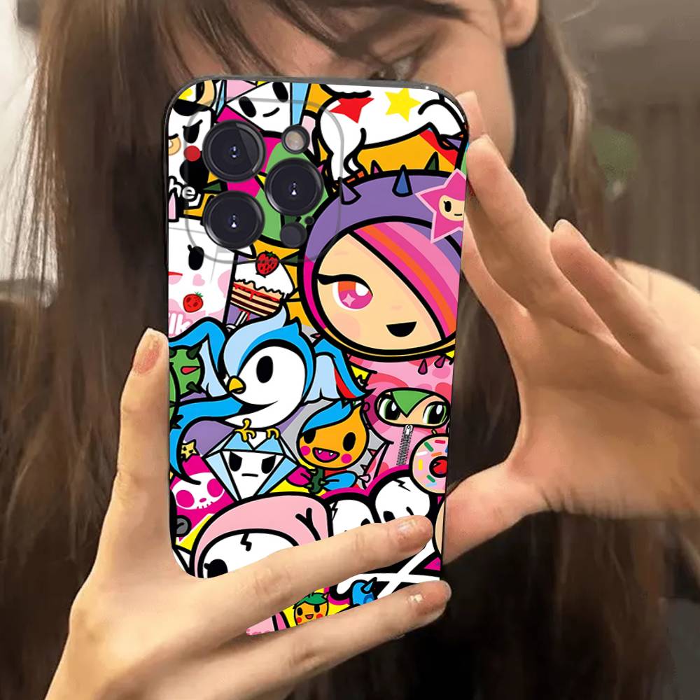 Character T-tokidoki Phone Case For Iphone 17 16 15 14 13 12 11 Pro Max Plus Black Shell Cover Case
