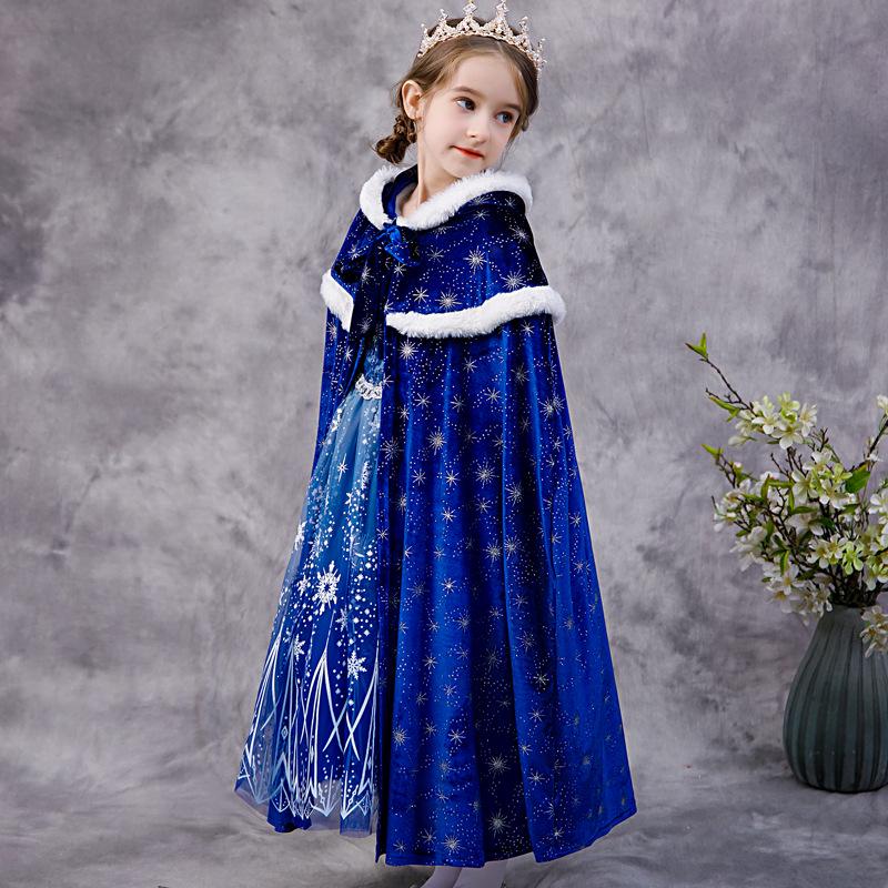 Mädchen Kälteabweisendes Elsa Prinzessin Samt Cape mit Fleecefutter
