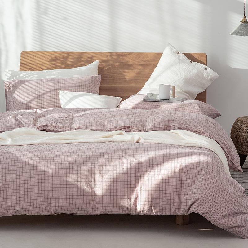 G5Z High-Quality Japanese Washed Cotton Small Check 4-Piece Set