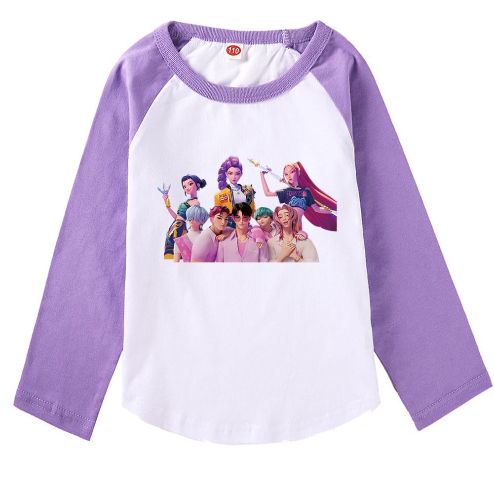 

Детская Девочка Аниме Мультфильм K-Pop Суперзвезда Принт Рукав реглан Длинный рукав Хлопковая футболка 170cm фиолетовый