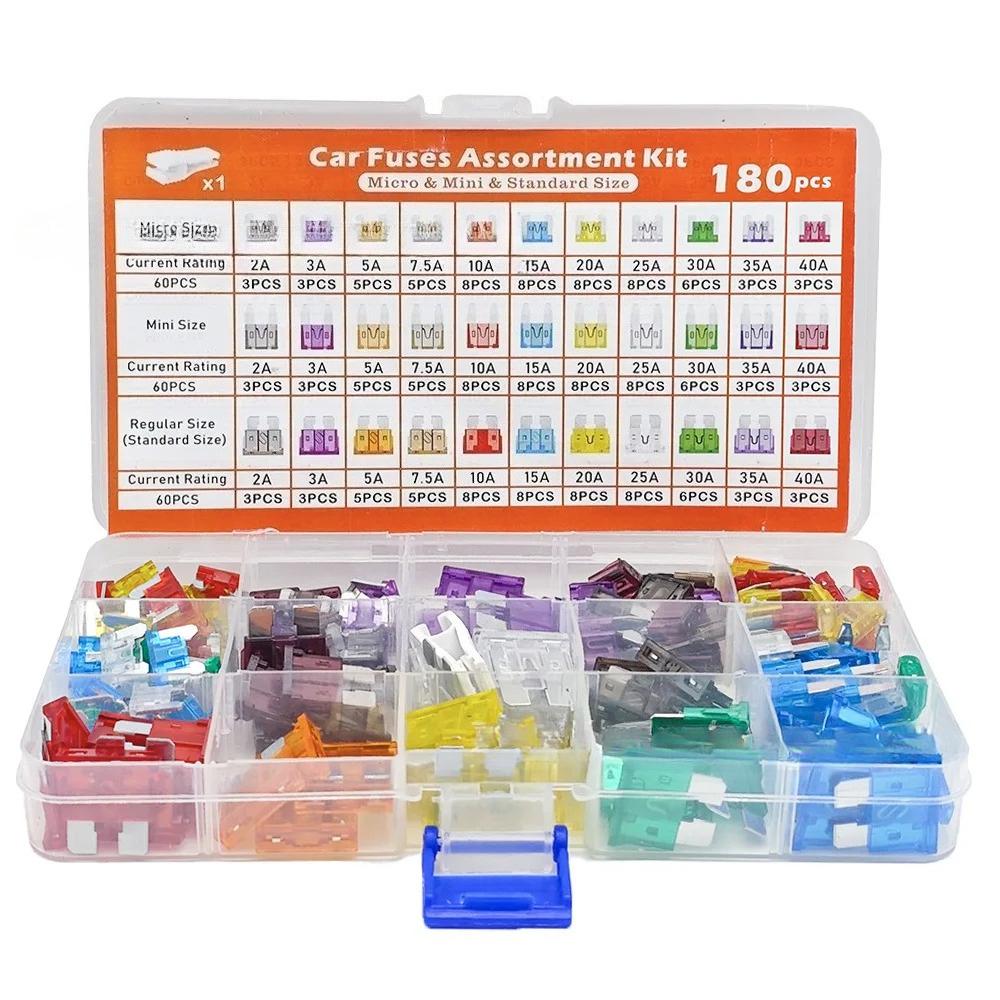 50/100/180Pcs Standard Car Fuses Assorted Kit 60 Mini Blade Car Fuse +60 Standard Fuse Automotive +60 Micro Fuse Fuses4