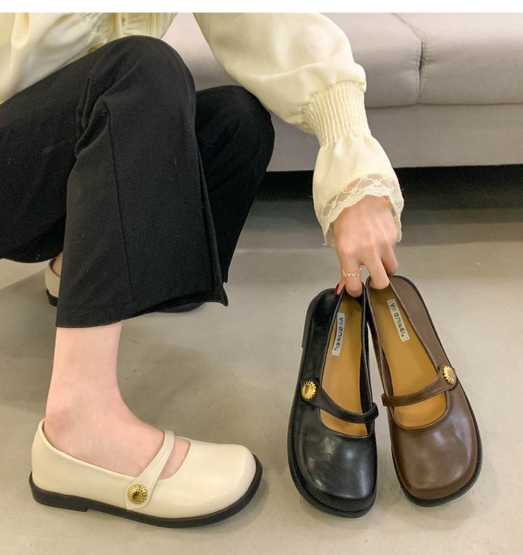 Fashion IPPEUM Mary Janes Shoes For Women Ballet Flats Pu Leather Black Loafers Lolita Shoes Round Toe zapatos de mujer