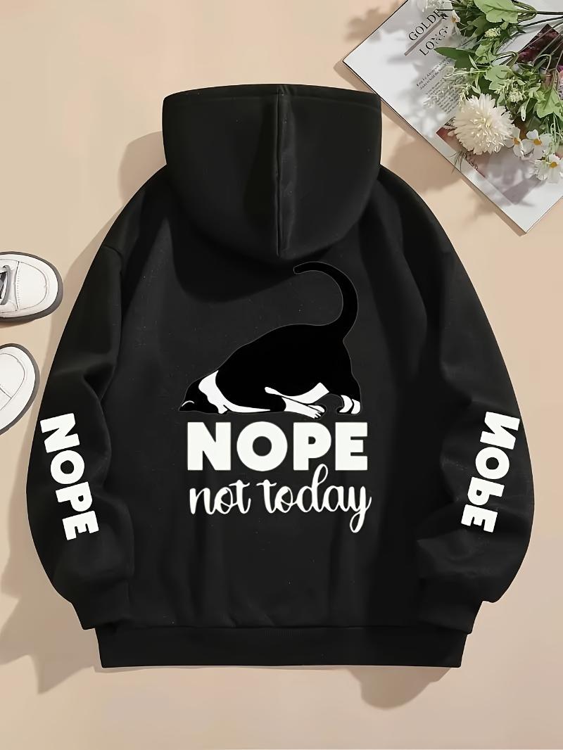 

Nope Not Today Prints Hoodies Womens Cute Cat Pullovers Loose Pocket Tops Warm Fleece Sweatshirts Winter Casual Woman Clothing XS чёрный