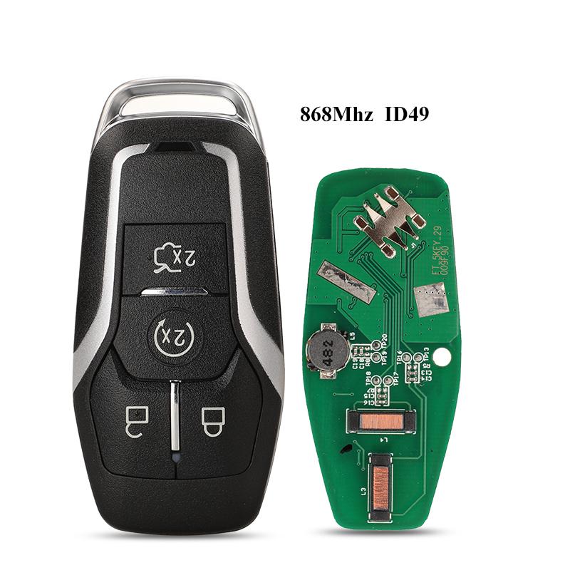 Jingyuqin Remote Car Key for Ford Mondeo Explorer Mustang Focus Fusion S-Max Galaxy KeylessGo 315/433/868/902Mhz ID49 Control