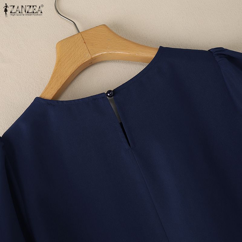 ZANZEA Women Casual Round Neck Solid Color Summer Short Sleeve Dress