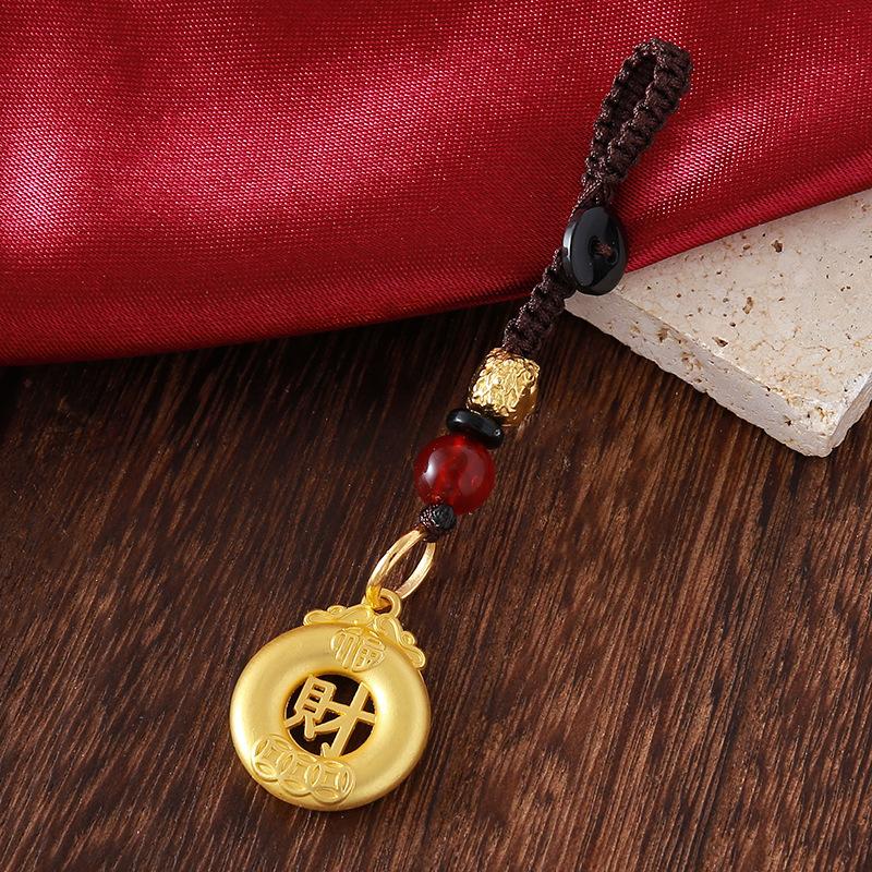 Vintage Gold Plated Brass Car Keychain Hollow Gourd Keychain Bag Charm Lucky Key Ring Jewelry