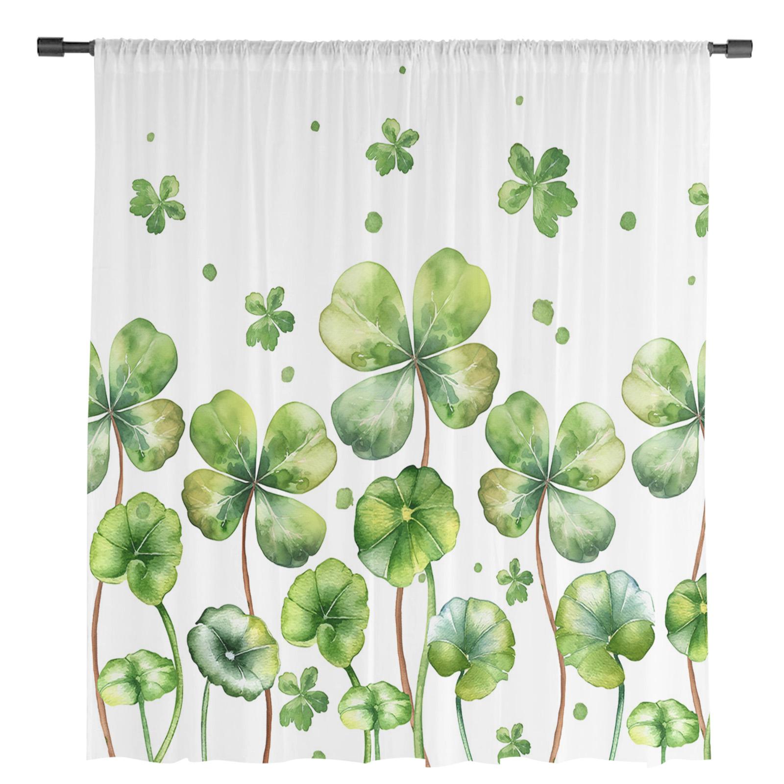 Летние растения Четырехлистная трава Зеленая акварель Прозрачная занавеска для окна Тюль — фото 3