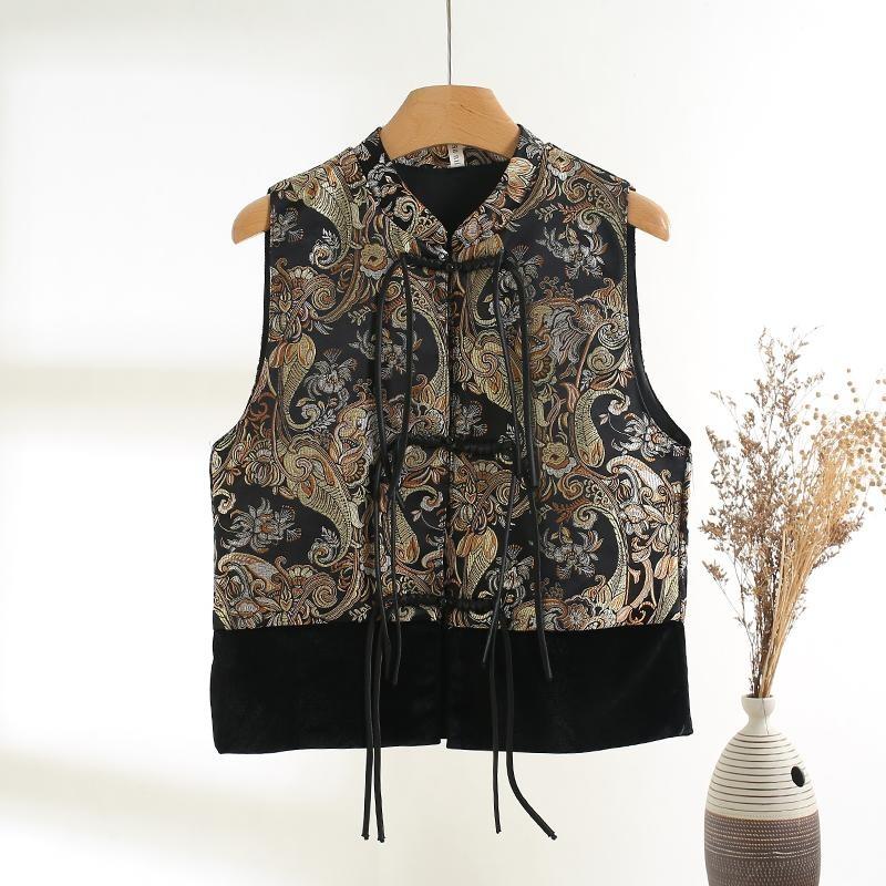 

Винтажный вышитый модный жилет женственность застежка-диск кисточка воротник-стойка жилет 3XL ([Recommended 138-75kg])