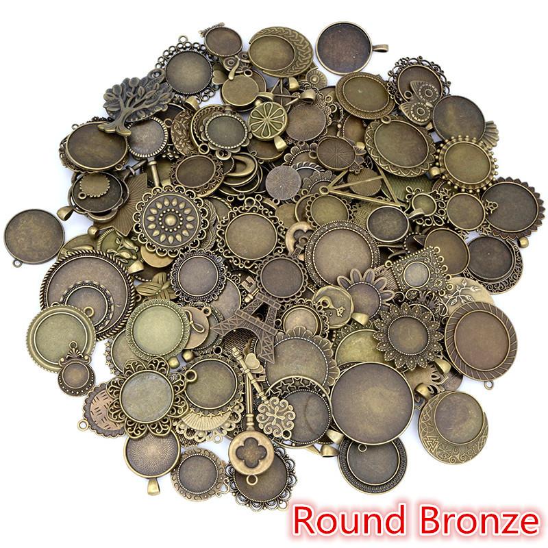 30g Směs stylů Starožitný bronz Stříbrný pozlacený zinková slitina Přívěsek Prázdný Cameo Cabochon Základna Nastavení Rámečky Šperky Příslušenství