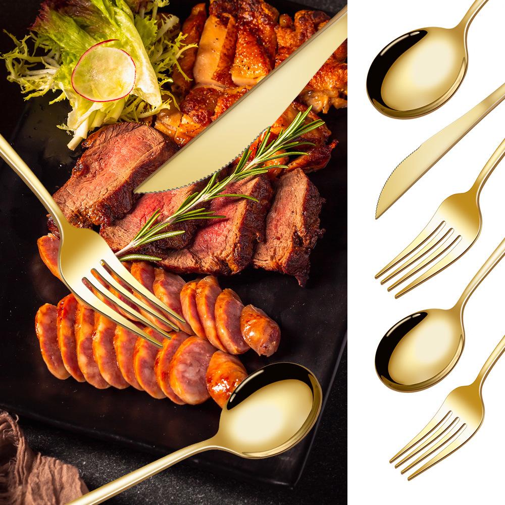 24pc/pack Titanium Plated Gold Gift Box Stainless Steel Knife Fork Spoon Tableware Flatware Set Festival Kitchen Dinnerware Gift