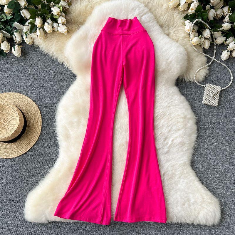 

Sexy Figure Stretch Yoga Pants Summer New Arrival Adult Lady like Woman Fan High Waist Silm Casual Easiest for Match Bootcut Pants Rose Red All yards