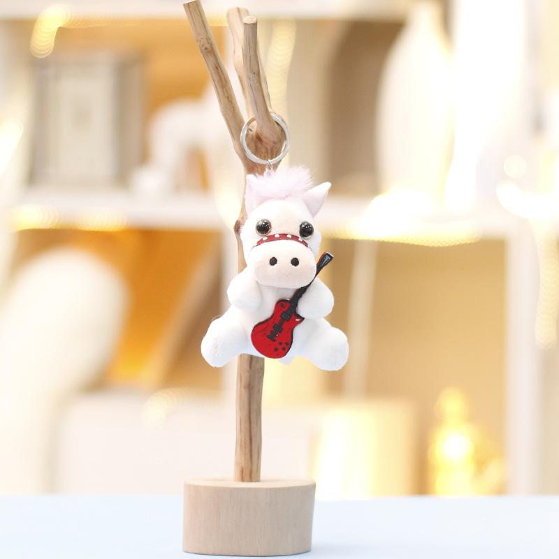 Plush Pony Mini Keychain Animal Keyring With Guitar For Girls Gift And Bag Decor