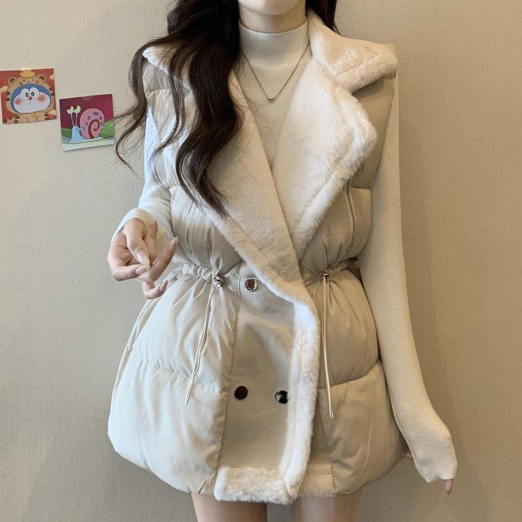 Daunenweste für Damen Winter Lammfellkragen Locker und warm Weste Jacke