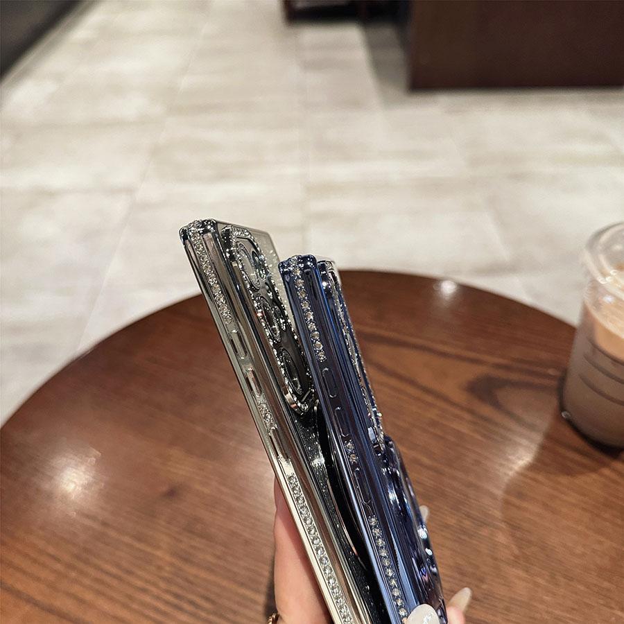 Luksus Glitter Bling Gradient Etuier Stativ Diamant S24Ultra Etui For Samsung Galaxy S25 S24 S23 S22 Ultra Plus A05S A15 A24 A25 A35 A55 Deksel