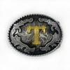 Western Cowboy Ethnic-Style Oval Belt Buckle - English Letters & Tang Grass Pattern Alloy