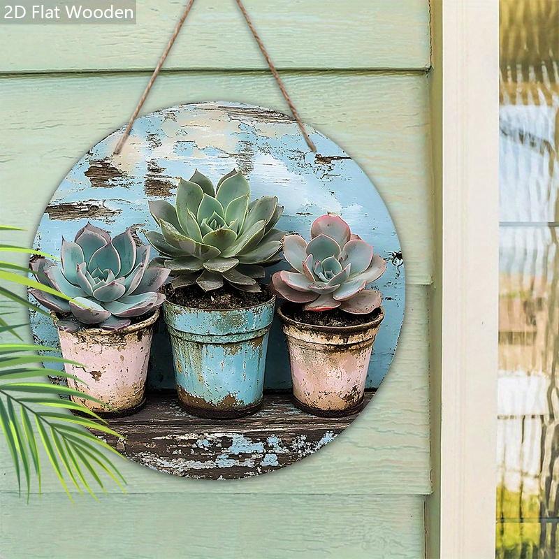 Rust Stains Succulent Bonsai Wooden Sign - Gardening Succulent Round Sign for Front Door, Porch, Fence Hanging Decor - Ideal Home Hanging Ornament