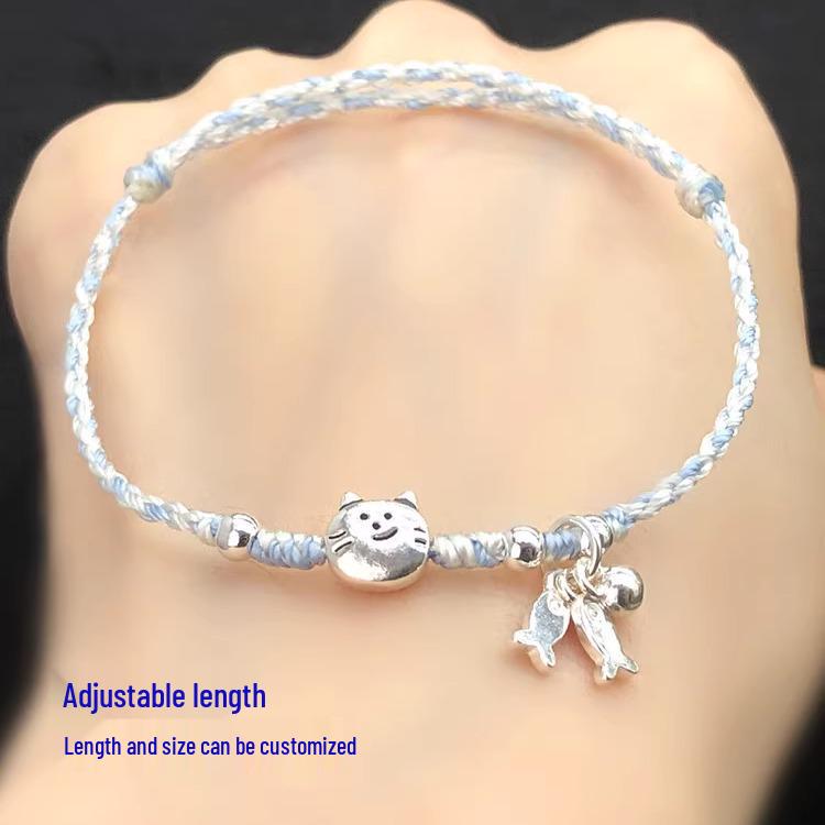 S925 Sterling Silver Kitten Fishing Rope DIY Kit with Weaving Tutorial