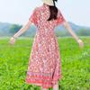 Plus Size Women's Long Dress Summer  Short Sleeve Vintage Print Dress for Women
