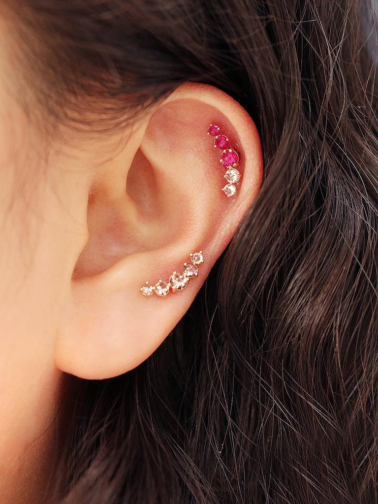 Minimalpiercing 14K Five-Step Rose Cut Cubic Piercing Earrings