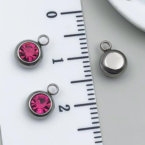 12pcs Mix Birthday Pendant Round Stainless Steel Rhinestone Charms For Jewelry Making Supplies DIY Necklace Bracelets Materials
