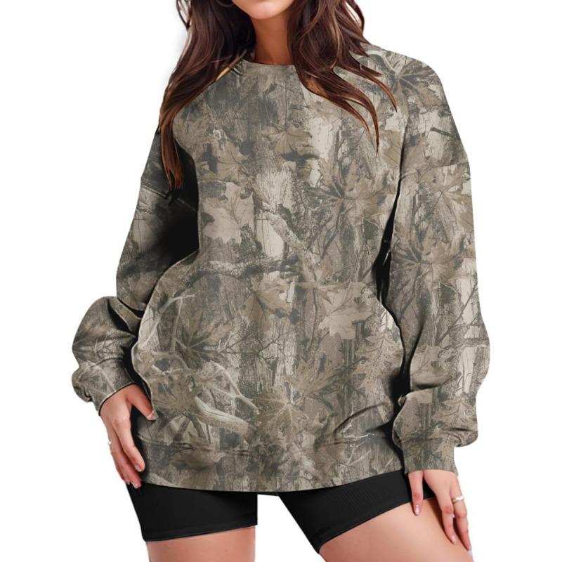 Women Tree Print Crew Neck Loose Long Sleeve Casual Fashion Sweatshirt