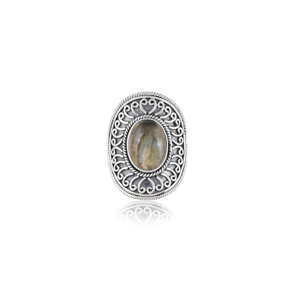 Real 925 Sterling Silver Natural Labradorite Statement Ring – Large Oval Handmade Vintage Boho Ring for Women