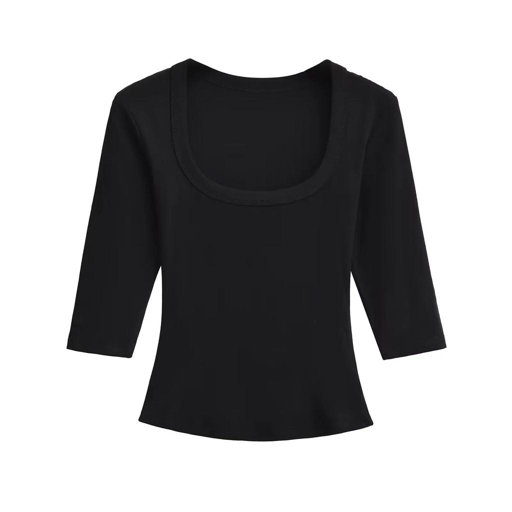 Spicy Girl U-neck Mid-Sleeve Slim-Fit Stretchy Top - Pure Desire Style (2026)