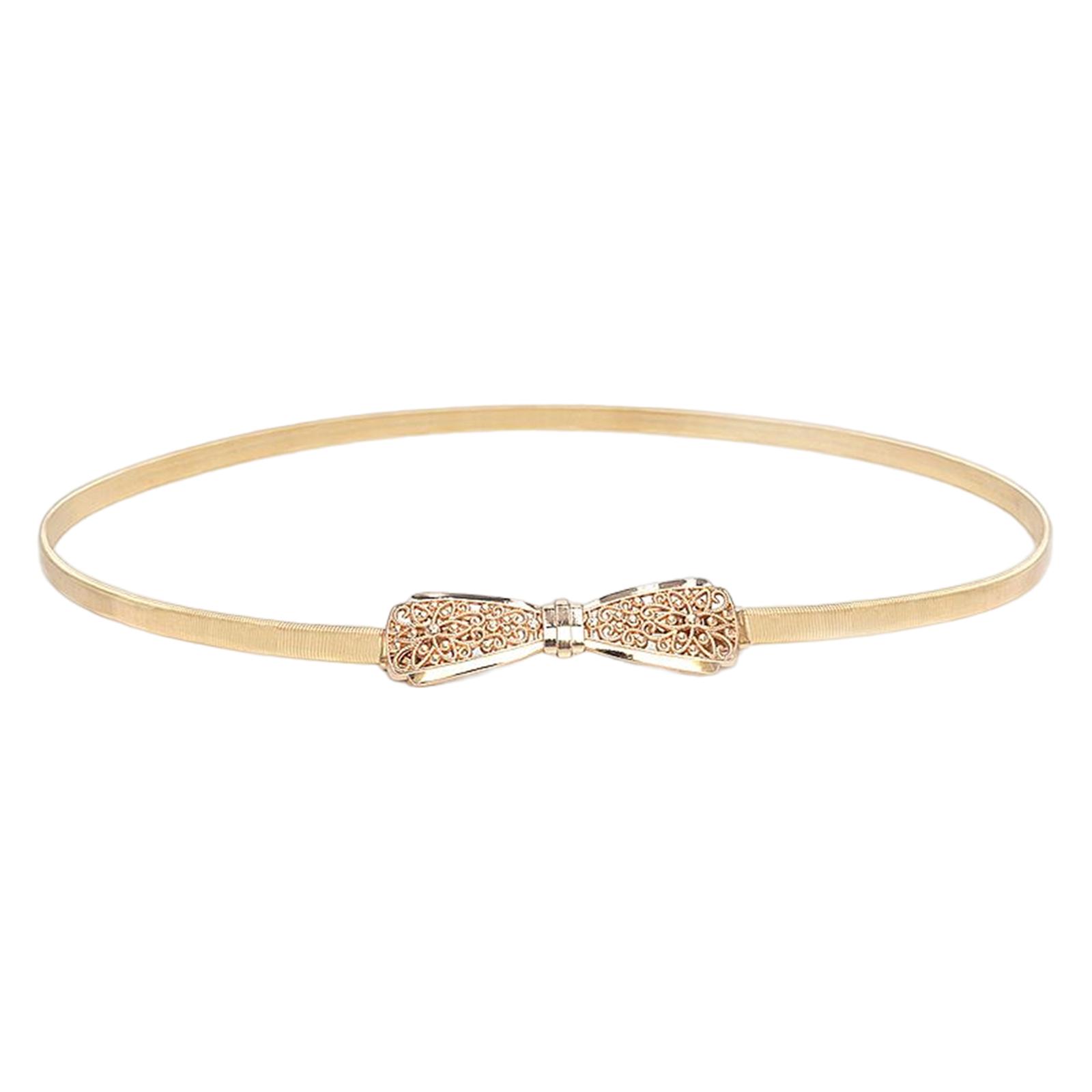 Women Skinny Belt Metal Buckle Elastic Metal Chain Waist Belt Bridal Belt золотой