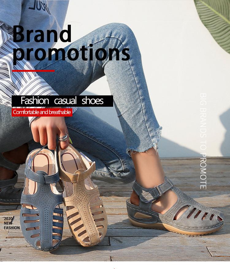 2021 Sommer Damen Klett-Keilsandalen - Große Größe, Europäischer & Amerikanischer Stil, Tägliche Freizeit, Mittelabsatz Baotou-Design