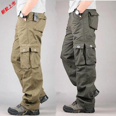 Men's Thick Cotton Webbing Pants, Multi-Pocket, Loose Fit, Plus Size Casual Workwear