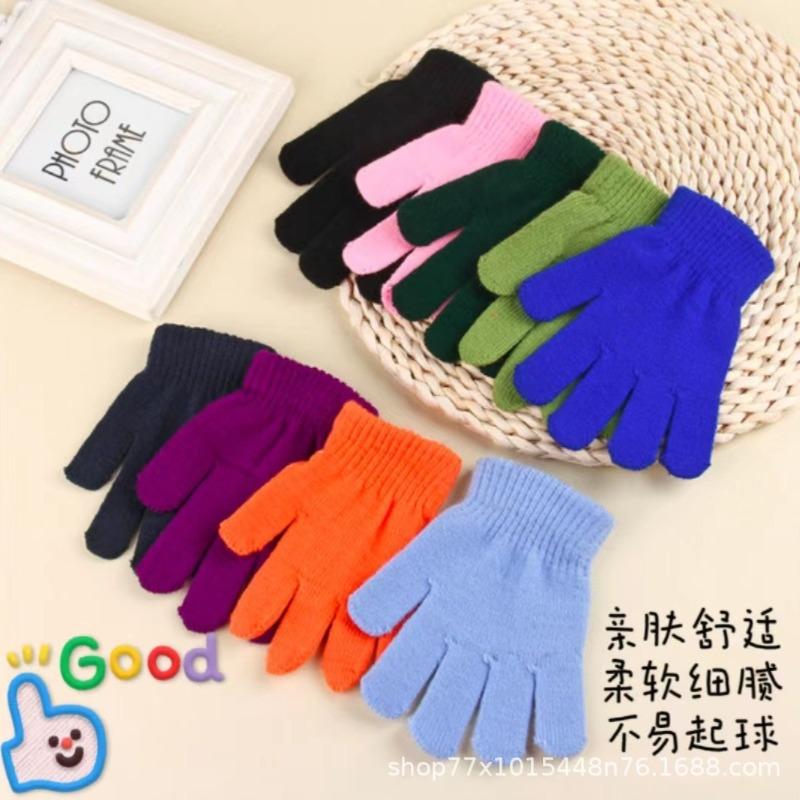 Autumn and winter men's and children's acrylic simple warm knitted gloves full finger magic gloves