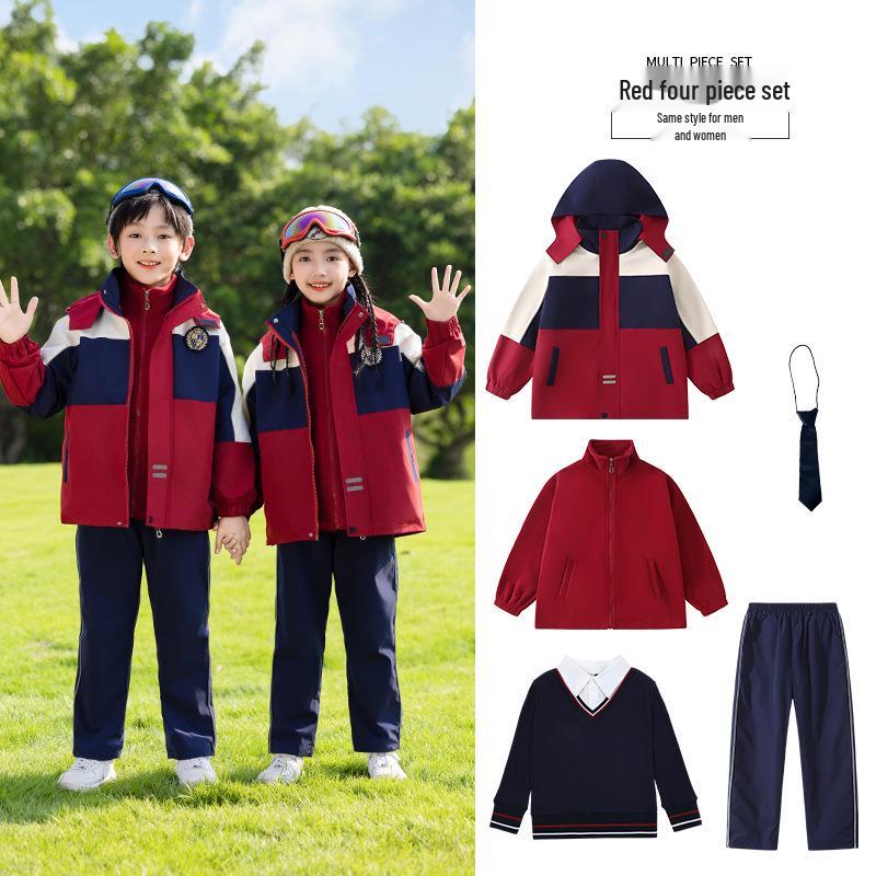 Children's Spring & Autumn Windbreaker 3-Piece School Uniform Set